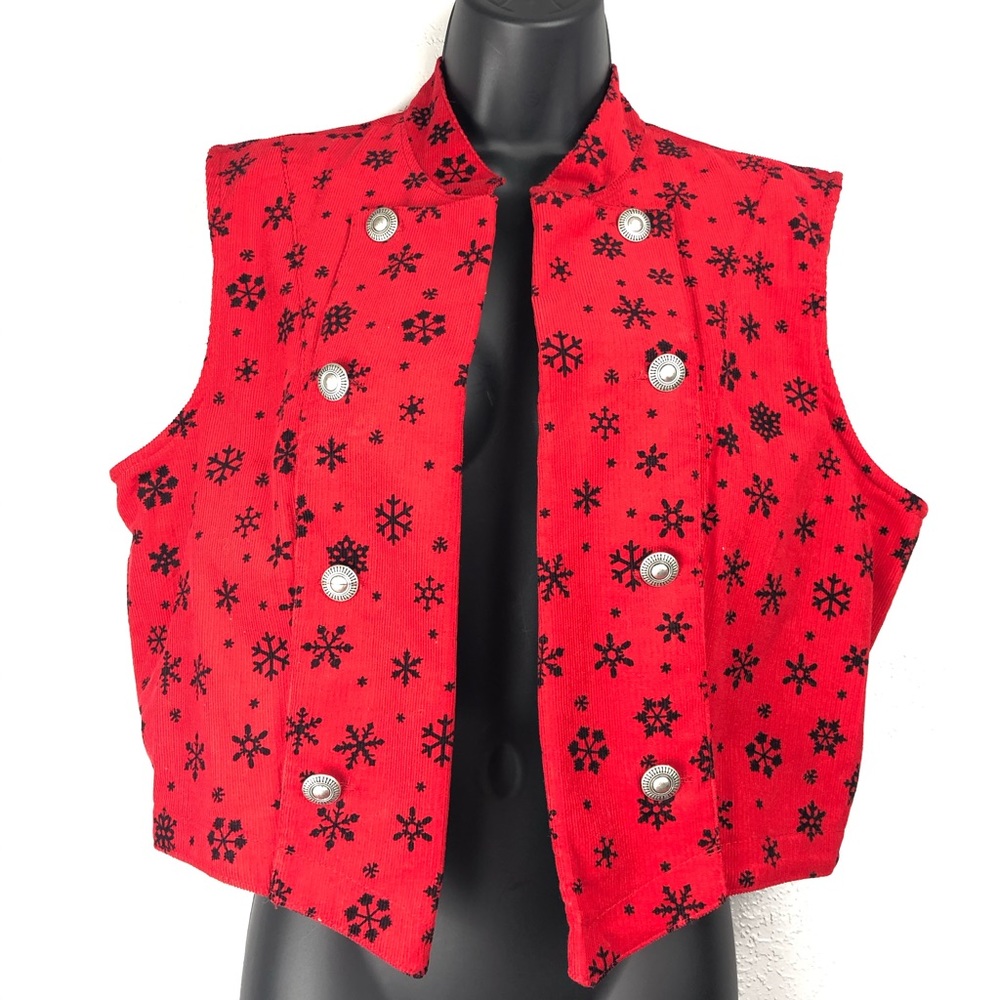 VINTAGE CACTUS FLOWER Christmas vest red snow Sz M
